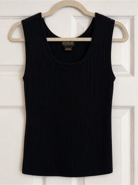 Georgiou Studio 100% Silk Ribbed Tank Top Black Sleeveless M